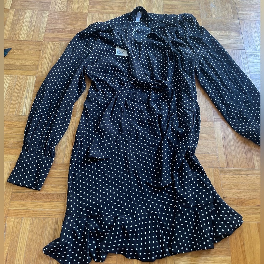 & other stories Paris atelier polka dot bow tie dress size l NWT